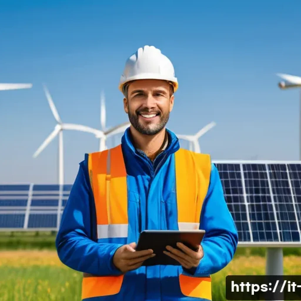 대기환경기사 취업 우대 기업 - A professional environmental technician wearing safety gear and a company-branded uniform, standing ...