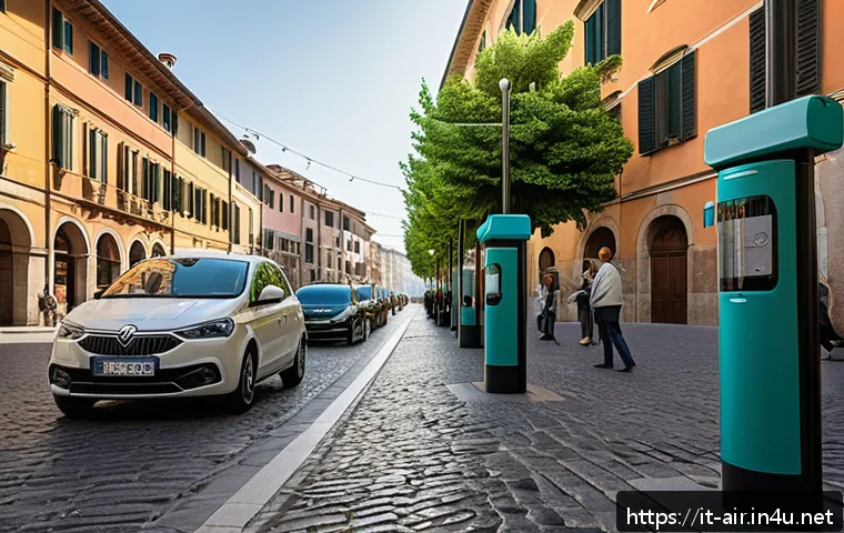 대기환경 실무자를 위한 자료 분석 팁 - A detailed urban environmental monitoring station scene in Italy, featuring fixed air quality sensor...